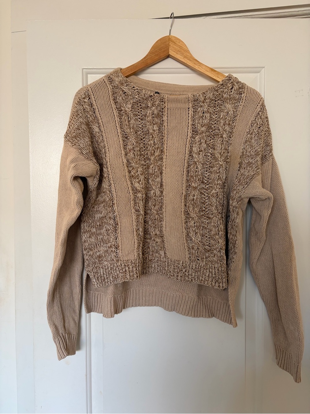 Armani Exchange Beige Mixed Cable Crewneck Sweater